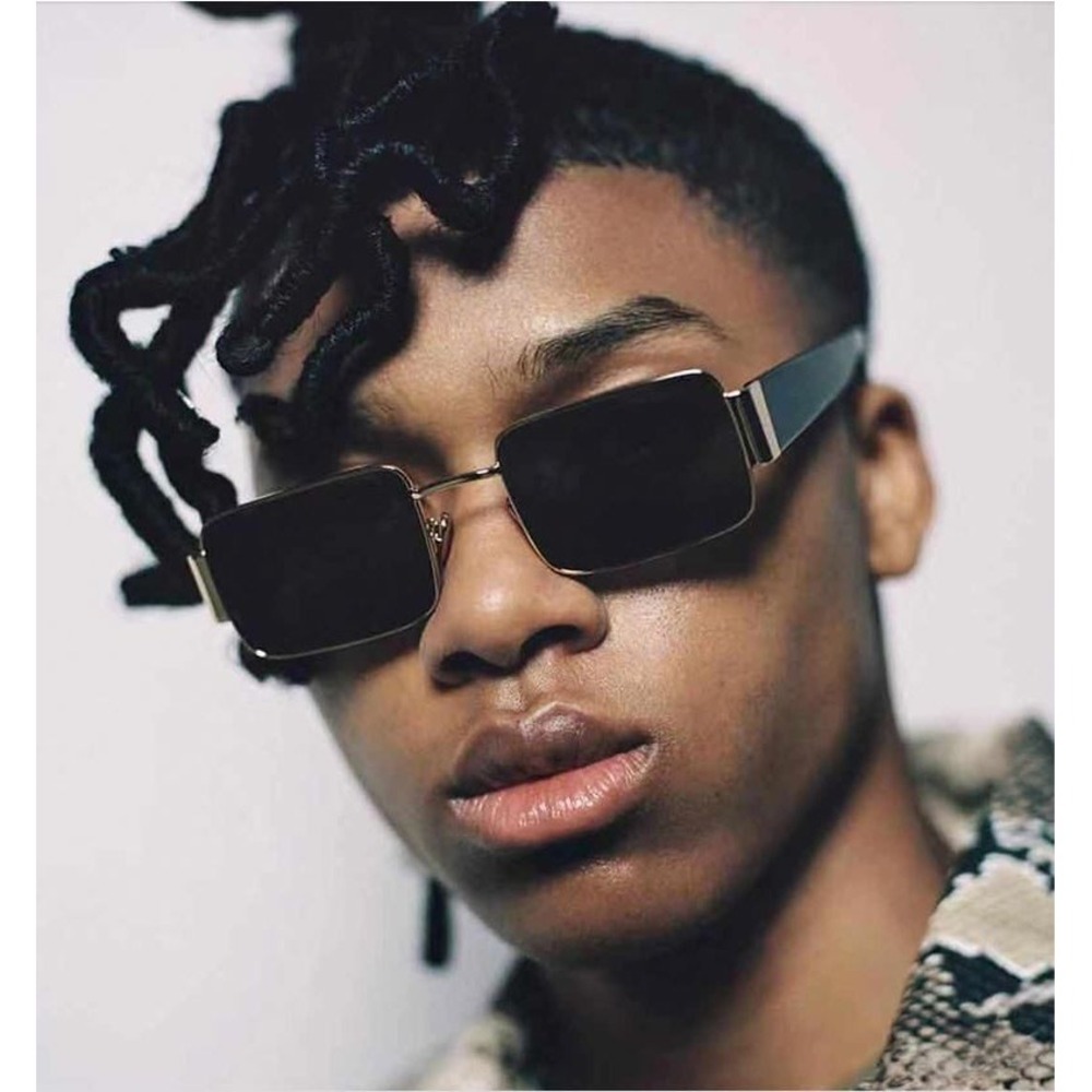 Rectangle Sunglasses Gold Frame Black‎ Lens Retro Vintage Fashion Men Trendy New